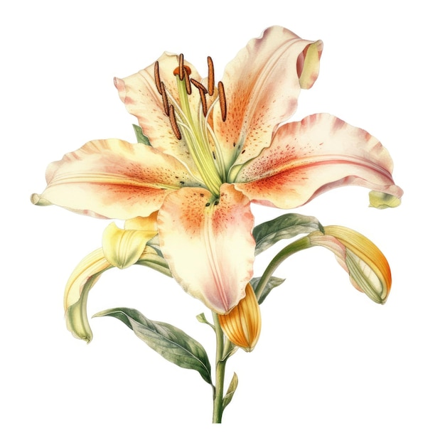 Watercolor branch of lily