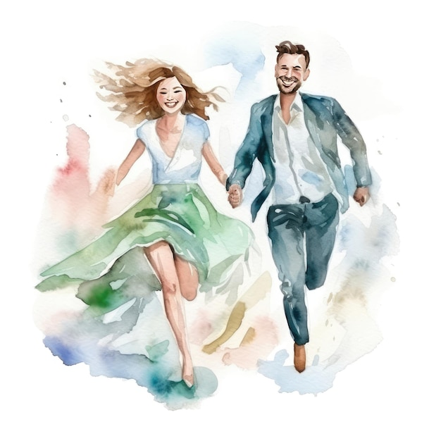 Watercolor bride and groom