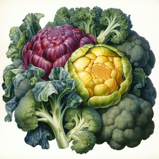 Photo watercolor broccoli illustration generative ai