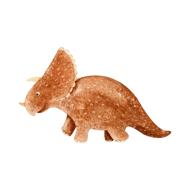 Photo watercolor brown dinosaur illustration for kidscute triceratops