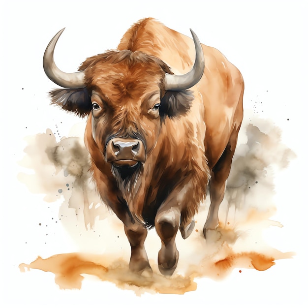 watercolor buffalo western wild west cowboy desert illustration clipart