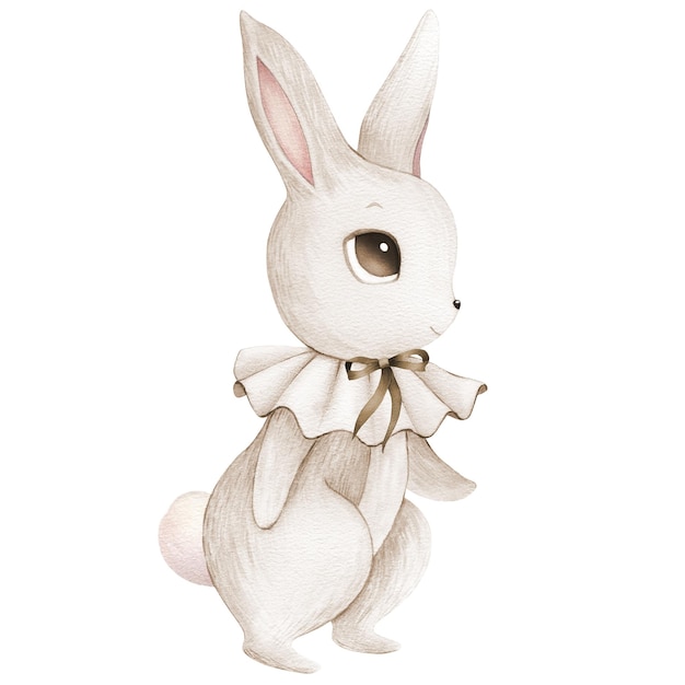 Watercolor bunny rabbit hare gray