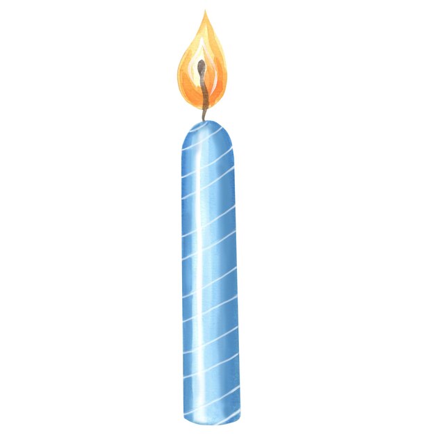 Watercolor burning birthday candle blue isolated template illustration of festive