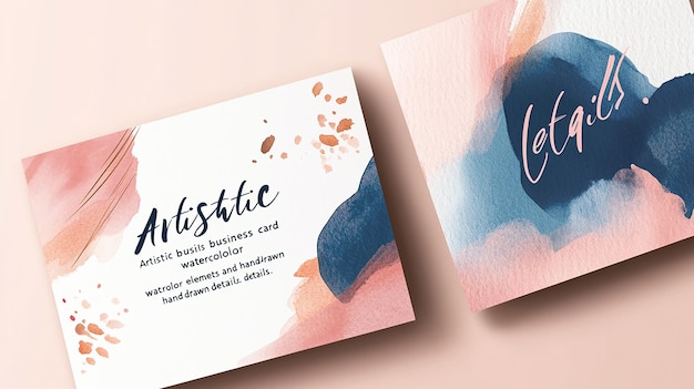 Photo watercolor business card mockup with botanical elements