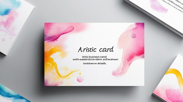 Photo watercolor business card mockup with botanical elements