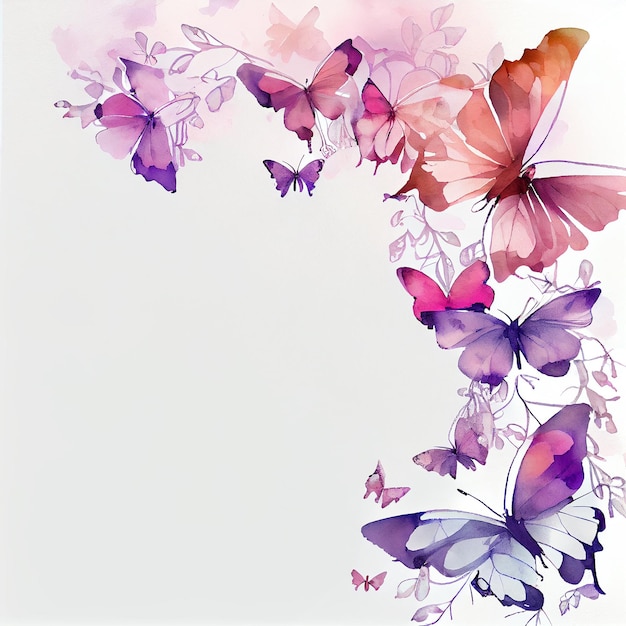 Watercolor butterflies border romantic Illustration Generative AI