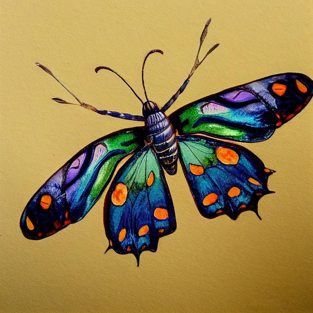 Watercolor of a butterfly animal hand draw watercolor