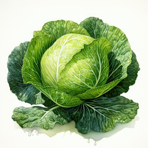 Watercolor Cabbage Clipart illustration Generative Ai