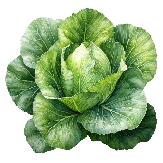 Watercolor Cabbage Clipart illustration Generative Ai