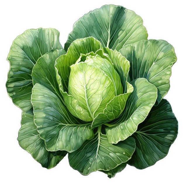 Watercolor Cabbage Clipart illustration Generative Ai