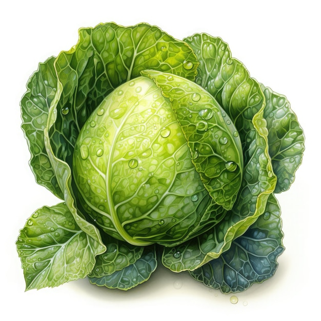 Watercolor Cabbage Clipart illustration Generative Ai