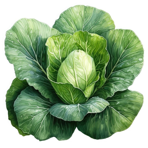 Watercolor Cabbage Clipart illustration Generative Ai