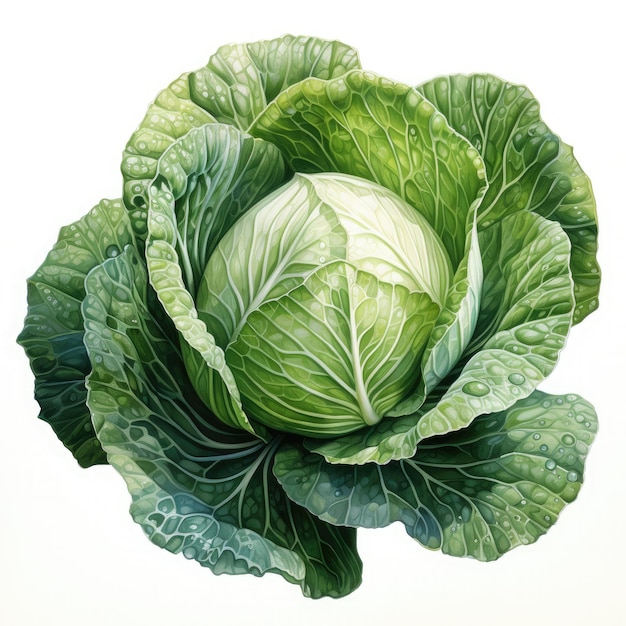 Watercolor Cabbage Clipart illustration Generative Ai