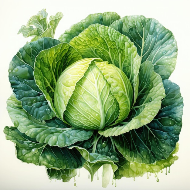 Watercolor Cabbage Clipart illustration Generative Ai