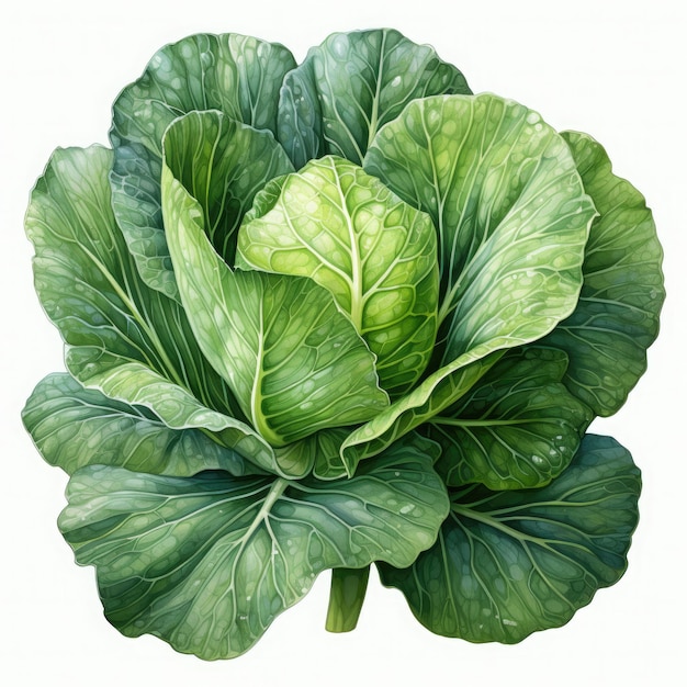 Watercolor Cabbage Clipart illustration Generative Ai