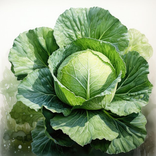 Watercolor Cabbage Illustration Generative Ai