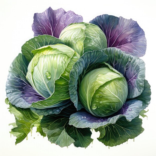 Watercolor Cabbage Illustration Generative Ai