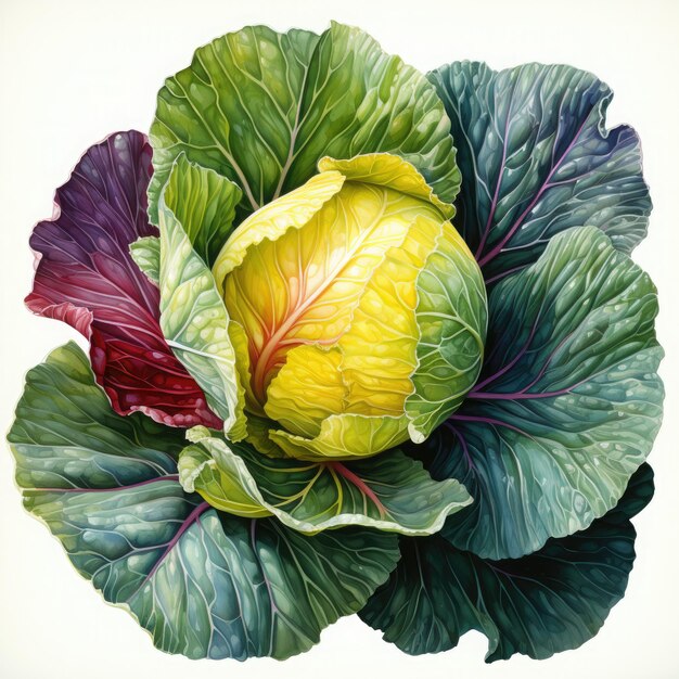 Photo watercolor cabbage illustration generative ai