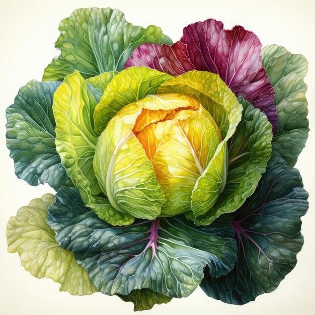 Watercolor Cabbage Illustration Generative Ai