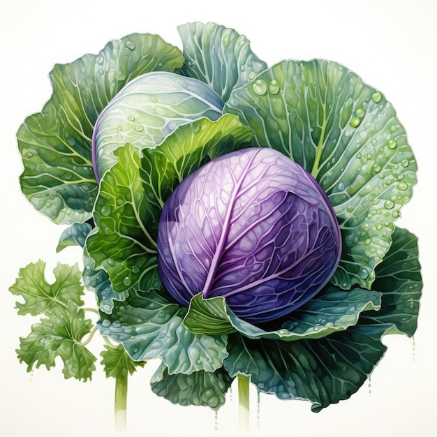 Photo watercolor cabbage illustration generative ai