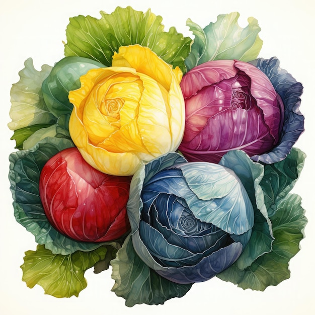 Photo watercolor cabbage illustration generative ai