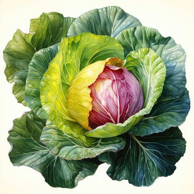 Watercolor Cabbage Illustration Generative Ai