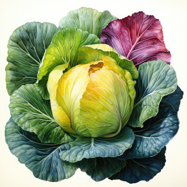 Watercolor Cabbage Illustration Generative Ai