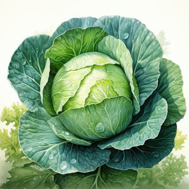 Watercolor Cabbage Illustration Generative Ai