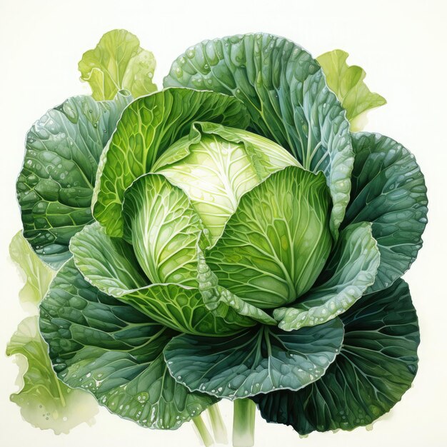 Watercolor Cabbage Illustration Generative Ai