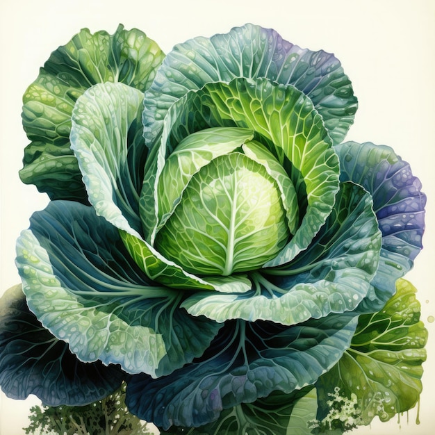 Photo watercolor cabbage illustration generative ai