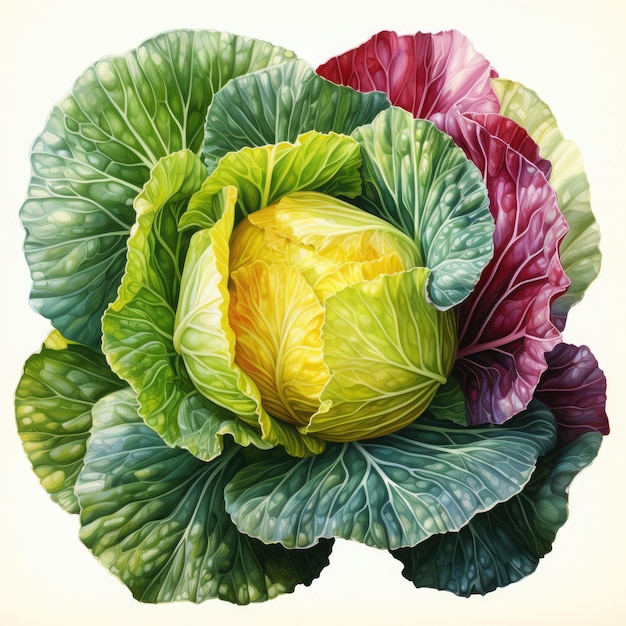 Watercolor Cabbage Illustration Generative Ai