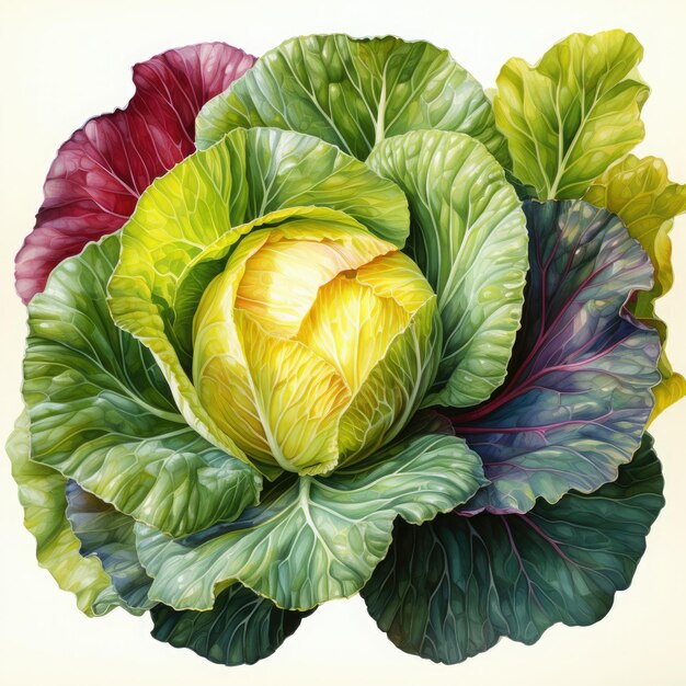 Watercolor Cabbage Illustration Generative Ai