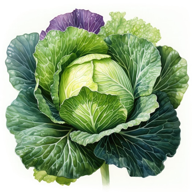 Watercolor Cabbage Illustration Generative Ai