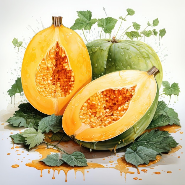 Watercolor Cantaloupe Clipart illustration Generative Ai