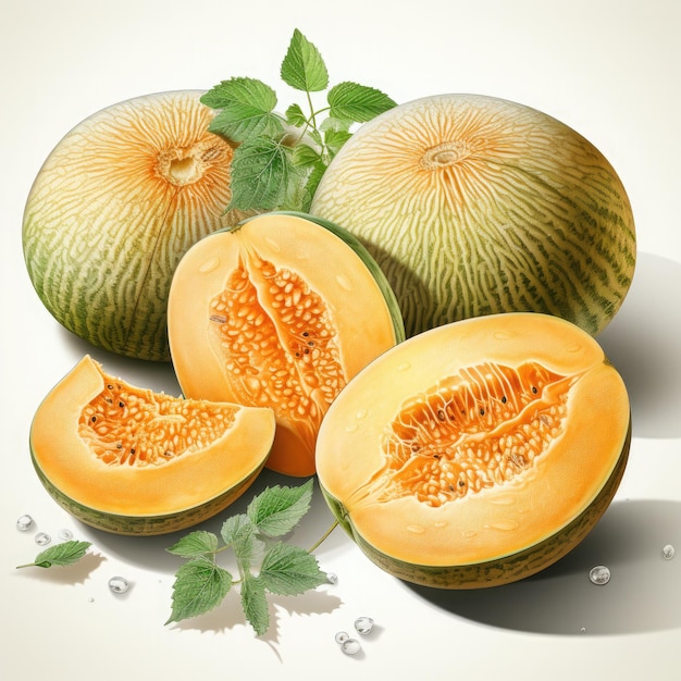 Watercolor Cantaloupe Clipart illustration Generative Ai