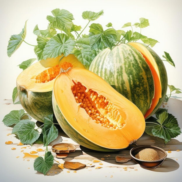 Watercolor Cantaloupe Clipart illustration Generative Ai