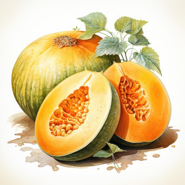 Watercolor Cantaloupe Clipart illustration Generative Ai