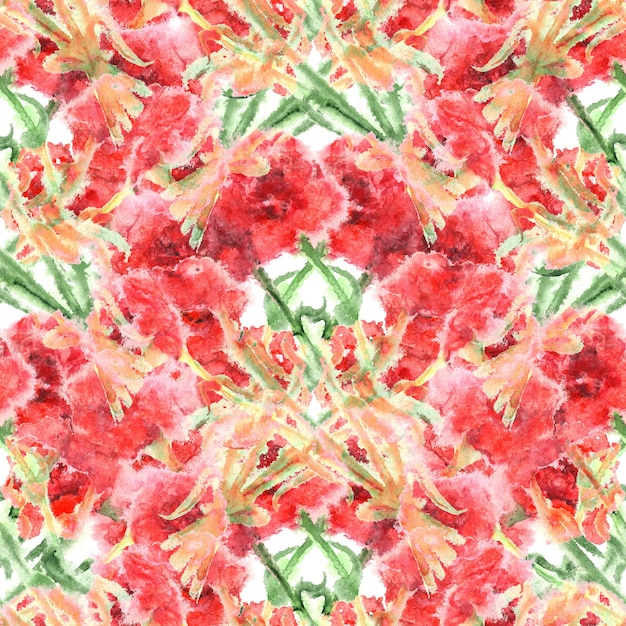 Watercolor carnation clove red flower seamless pattern texture