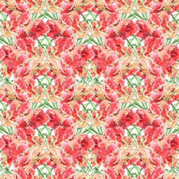 Watercolor carnation clove red flower seamless pattern texture