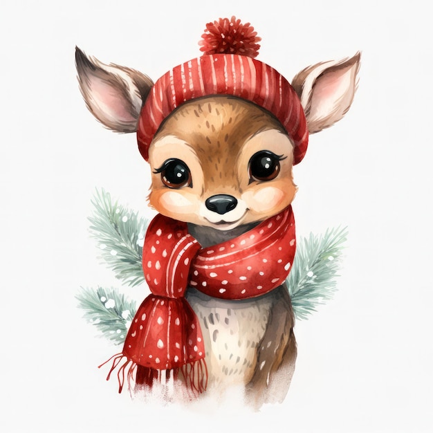 watercolor cartoon character christmas deer