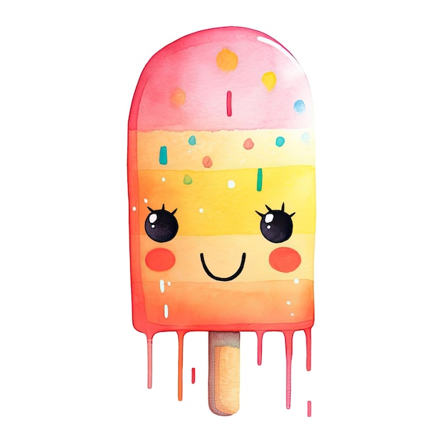 Watercolor cartoon popsicle ice cream sweet summer dessert Generative AI