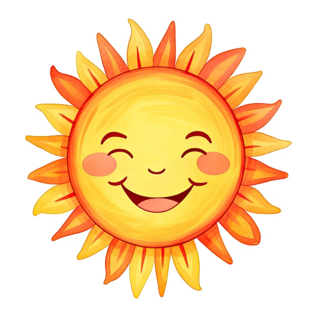 Watercolor cartoon smiling sun with happy face summer weather Generative AI