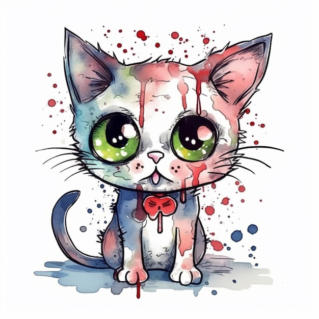 Watercolor cat print of a kitten with a bow tie.