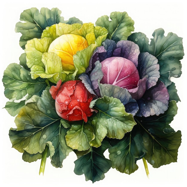 Watercolor Cauliflower Clipart illustration Generative Ai