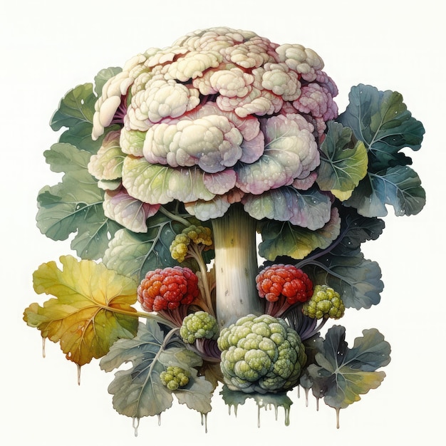 Watercolor Cauliflower Clipart illustration Generative Ai