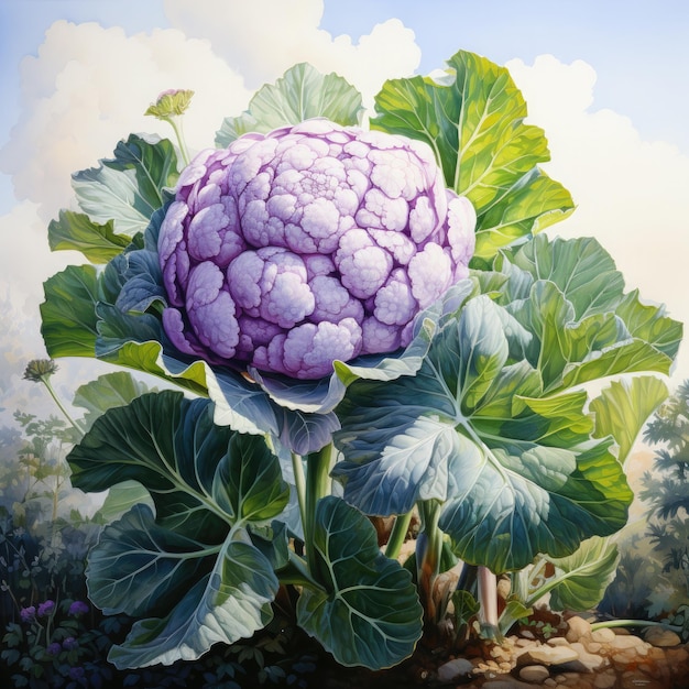 Watercolor Cauliflower Clipart illustration Generative Ai