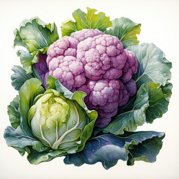 Watercolor Cauliflower Clipart illustration Generative Ai