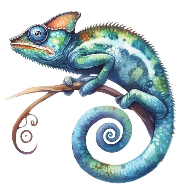 Watercolor chameleon Clipart