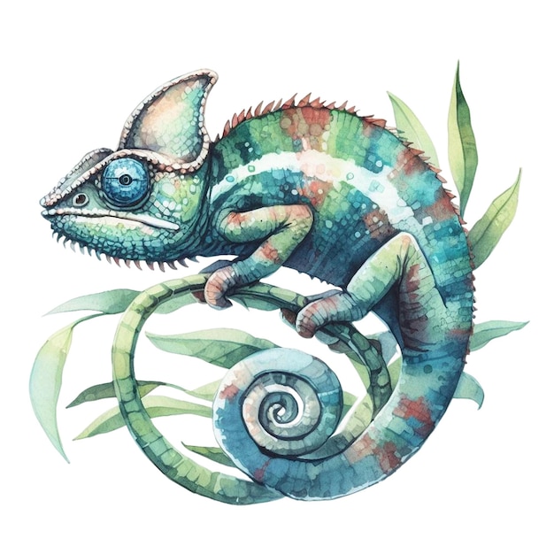 Watercolor chameleon Clipart