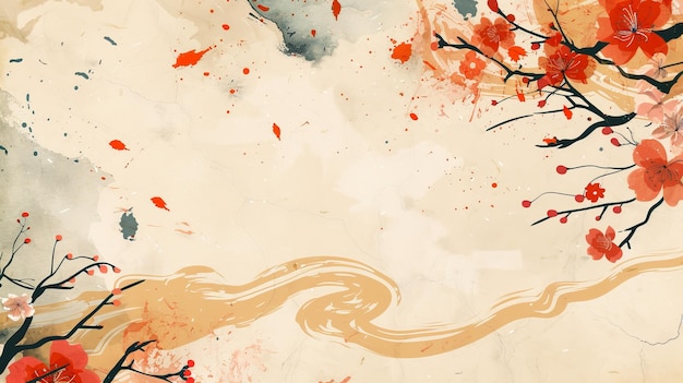 Watercolor cherry blossom background Japanese style cherry blossom